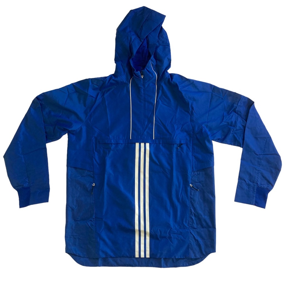 adidas Blue Hooded Windbreaker with White Stripes